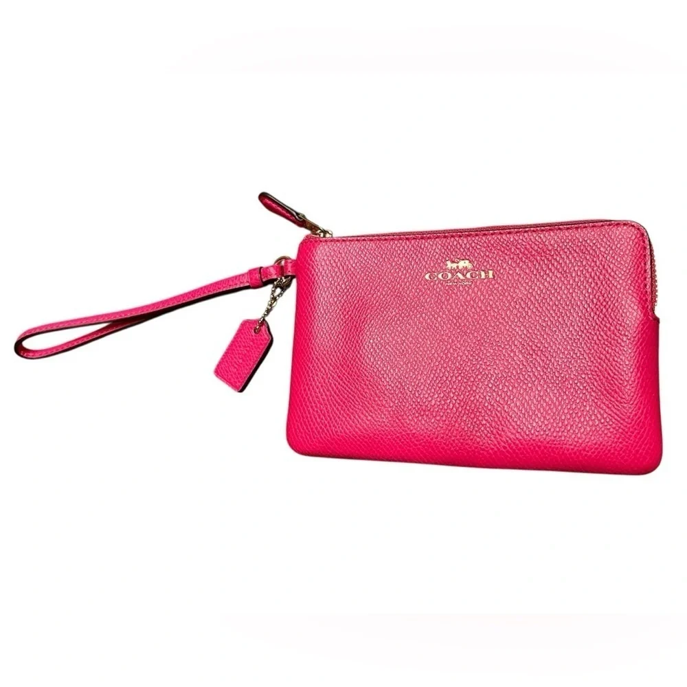 Coach Corner Zip Wristlet 6.25” x 4” x .5” - Cerise (fuchsia) with hang tag